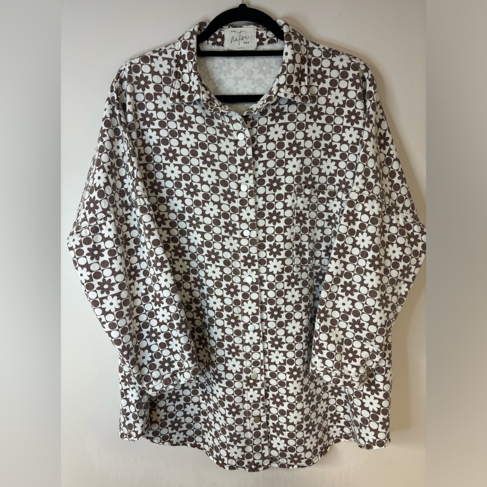 Floral Denim Jacket Retro Hippie Oversized Snap On Checkered‎ Jacket